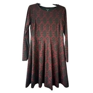 Kensie Long Sleeve Ponte Dress Small burgundy red black fit and flare
